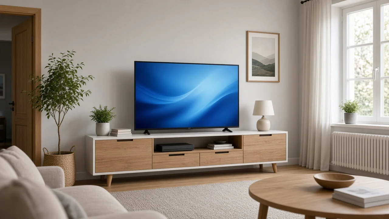 Wohnzimmerabend mit Fernseher und smarter IPTV Einrichtung